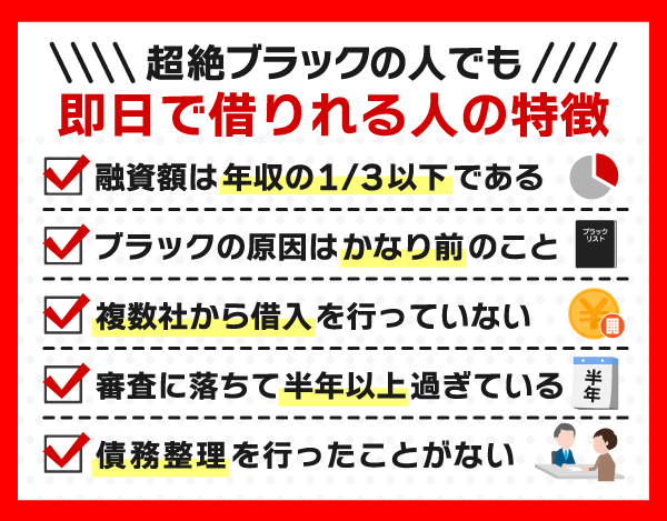 超絶ブラックでも即日で借りれる人の特徴を表した図