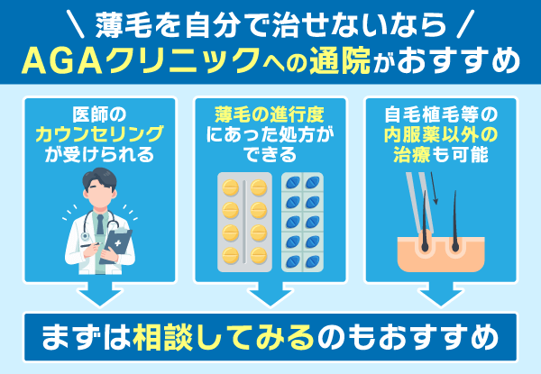 薄毛を自分で治せない場合はAGAクリニックの通院がおすすめ